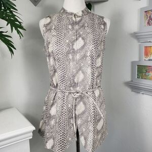 Armani Leather w/ Snakeskin Print Sleeveless Tunic Top with Belt & Snaps sz 10
